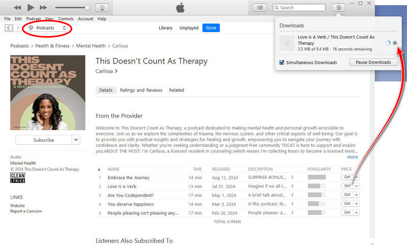 download apple mp3 podcasts via itunes