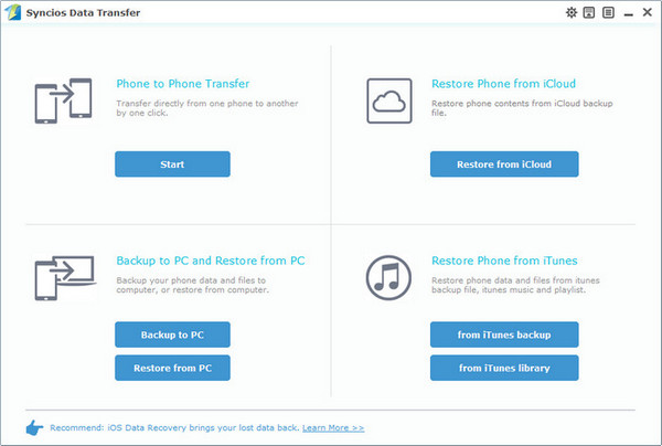 Syncios Data Transfer homepage