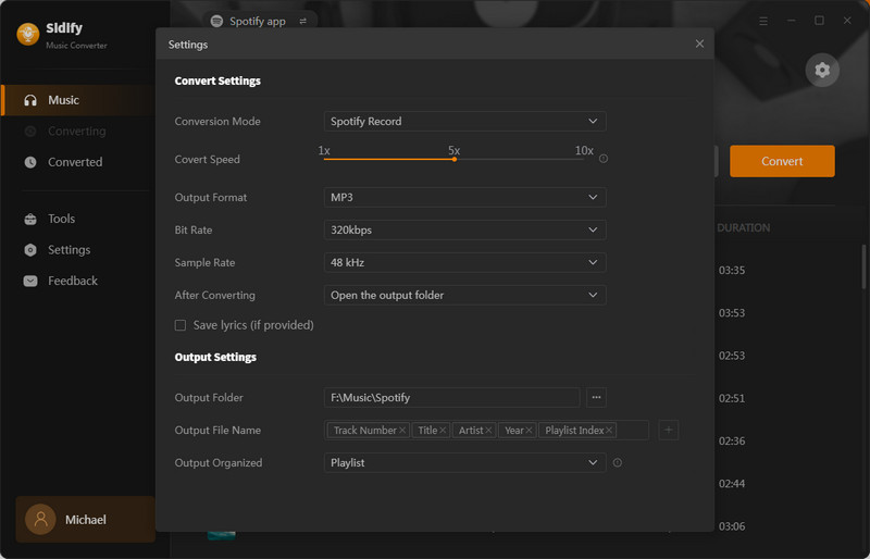 spotify playlists to MP3 settings 