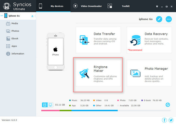 interface of Syncios