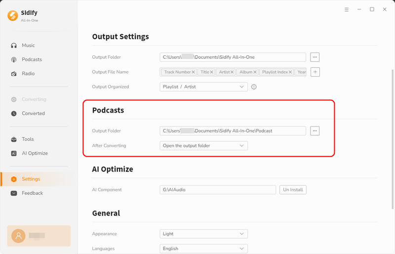 set up podcasts output formats