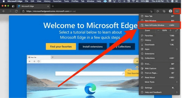 open private window in edge